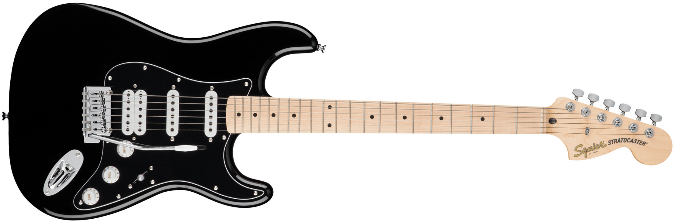 Squier Strat Affinity Black Pickguard Fsr Ltd Hss Trem Lau - Black - Elektrische gitaar in Str-vorm - Main picture