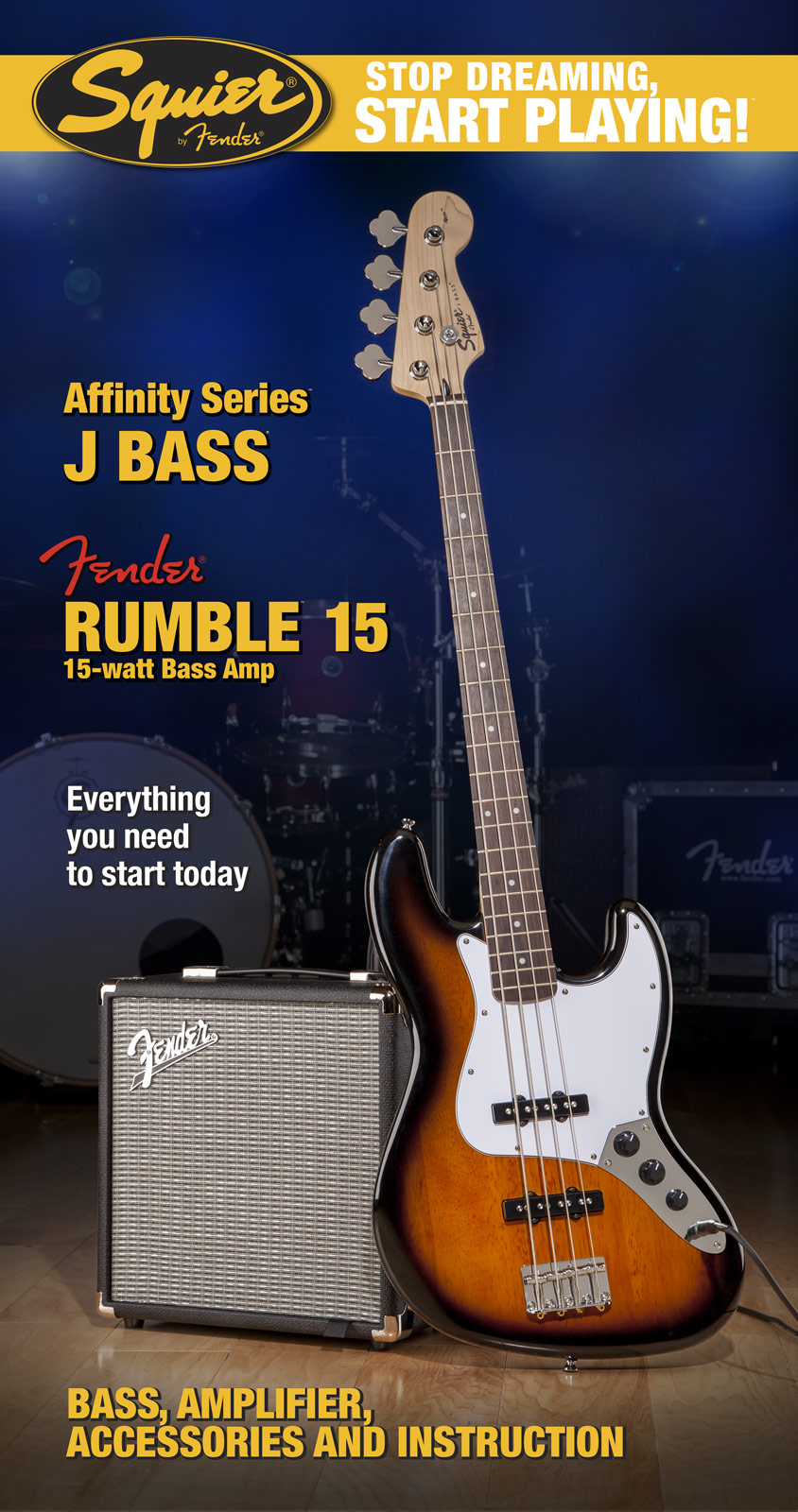 Squier Jazz Bass Affinity With Fender Rumble 15 Set - Elektrische bas set - Variation 1