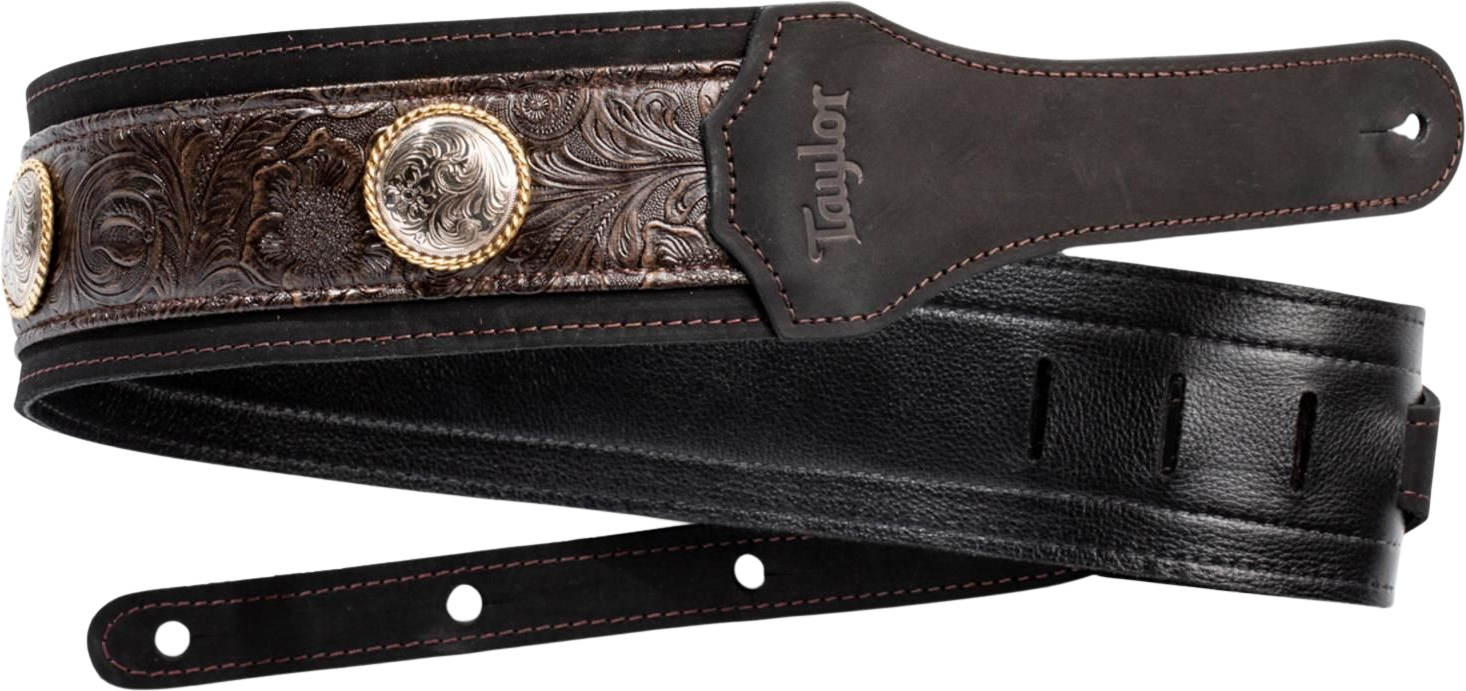 Taylor Grand Pacific Nickel Concho Leather Guitar Strap 3-inc Brown 4121-30 Cuir - Gitaarriem - Main picture