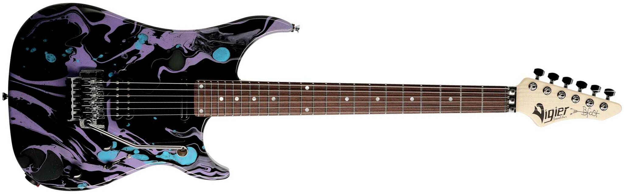 Vigier Ron Thal Bfoot Excalibur Signature Hs Fr Rw - Rock Art Black/purple/blue - Kenmerkende elektrische gitaar - Main picture