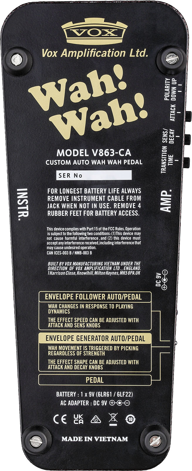 Vox V863-ca Custom Auto Wah Pedal - Wah/filter effectpedaal - Variation 4