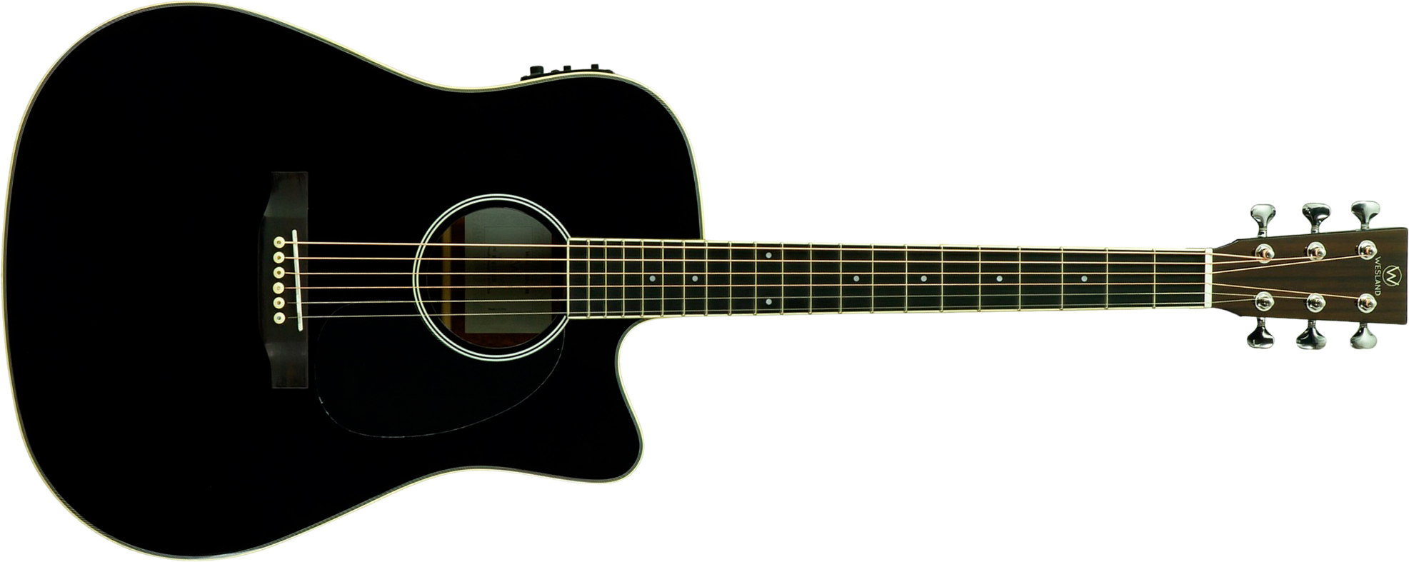 Wesland Dr300-ce-bk Dreadnought Cw Epicea Acajou Rw - Black - Folk gitaar - Main picture